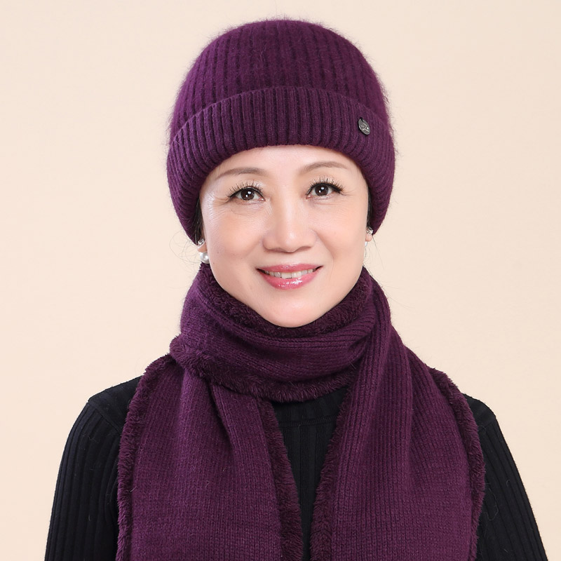 中老年帽子女秋冬季妈妈毛线帽老太太帽冬天奶奶针织帽老人帽围巾
