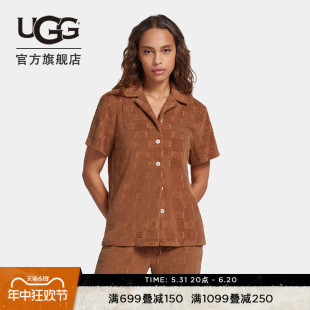 UGG夏季新款女士休闲舒适纯色带雕花LOGO扣领短袖衬衫 1153970