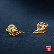 方元老細金手工花絲瓖嵌純銀女耳釘1