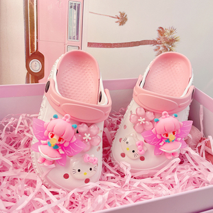 新款女童女孩洞洞鞋夏季凉拖鞋软底防滑儿童宝宝夏款包头粉色凉鞋