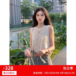 JR 专柜正品2024夏季新款 镂空针织背心无袖针织衫上衣女Q123401B