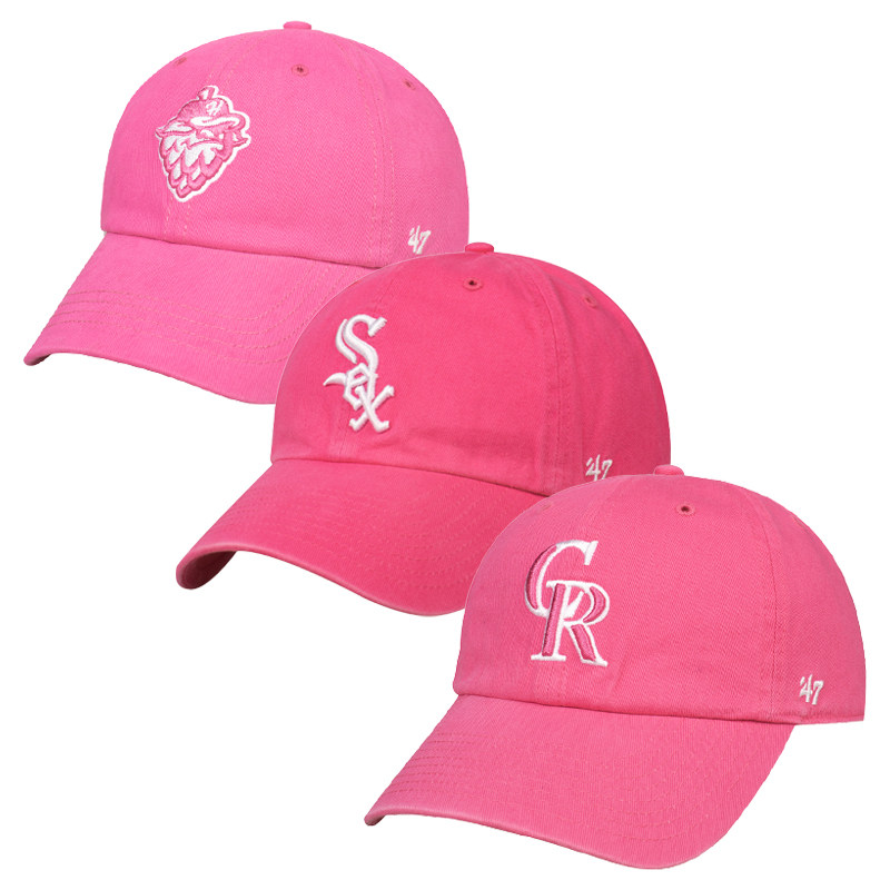 47brand正品mlb棒球帽ny软顶弯檐女la鸭舌帽子粉红色遮阳帽可调节