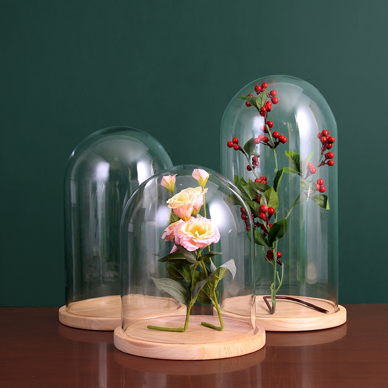 kaheku透明玻璃罩原木底座大号防尘玻璃罩子客厅几何手工艺品摆件