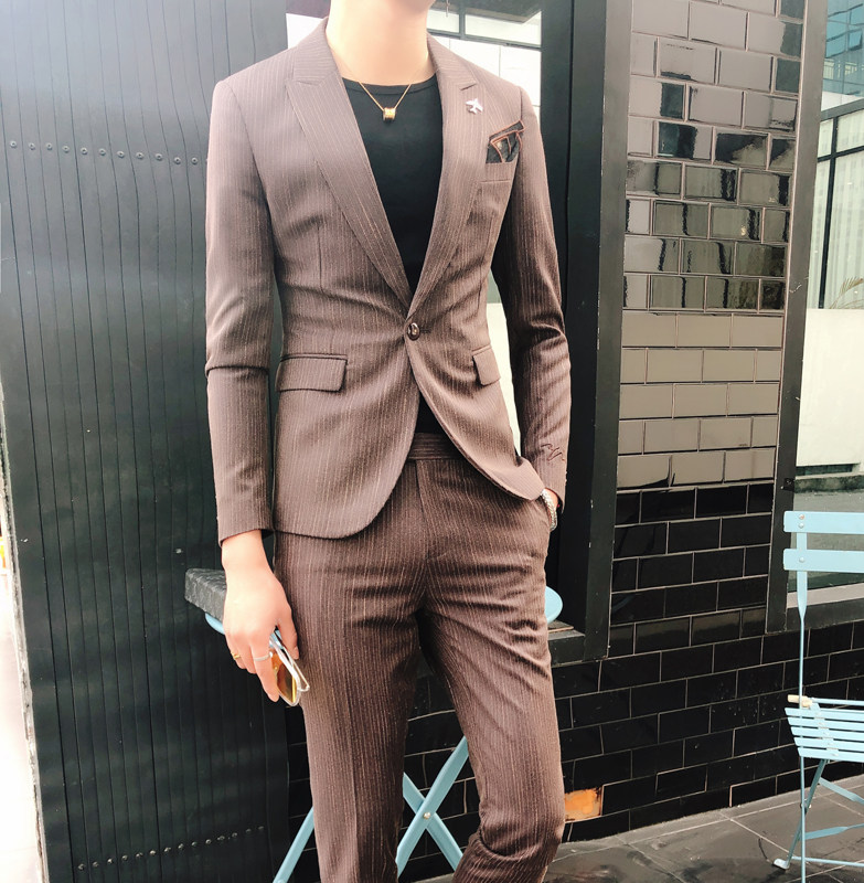 特价套装男士夜店_西服套装男青年社会网红小西装紧身休闲韩国英伦风