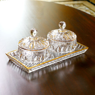 轻奢欧式水晶玻璃带盖分格水果盘客厅家用糖果盒干果盘零食摆放盘