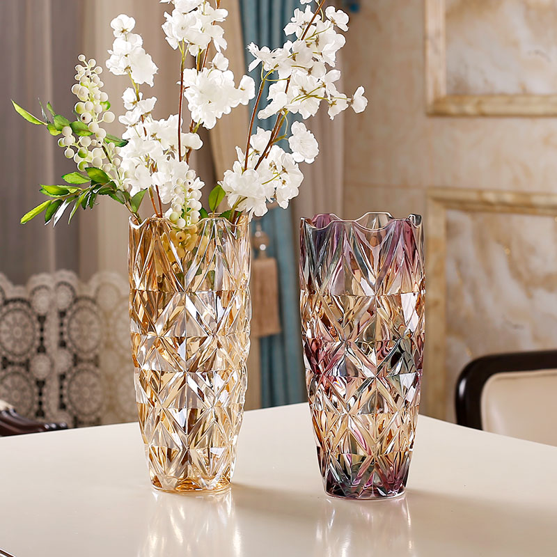 欧式轻奢透明水晶玻璃花瓶摆件客厅插
