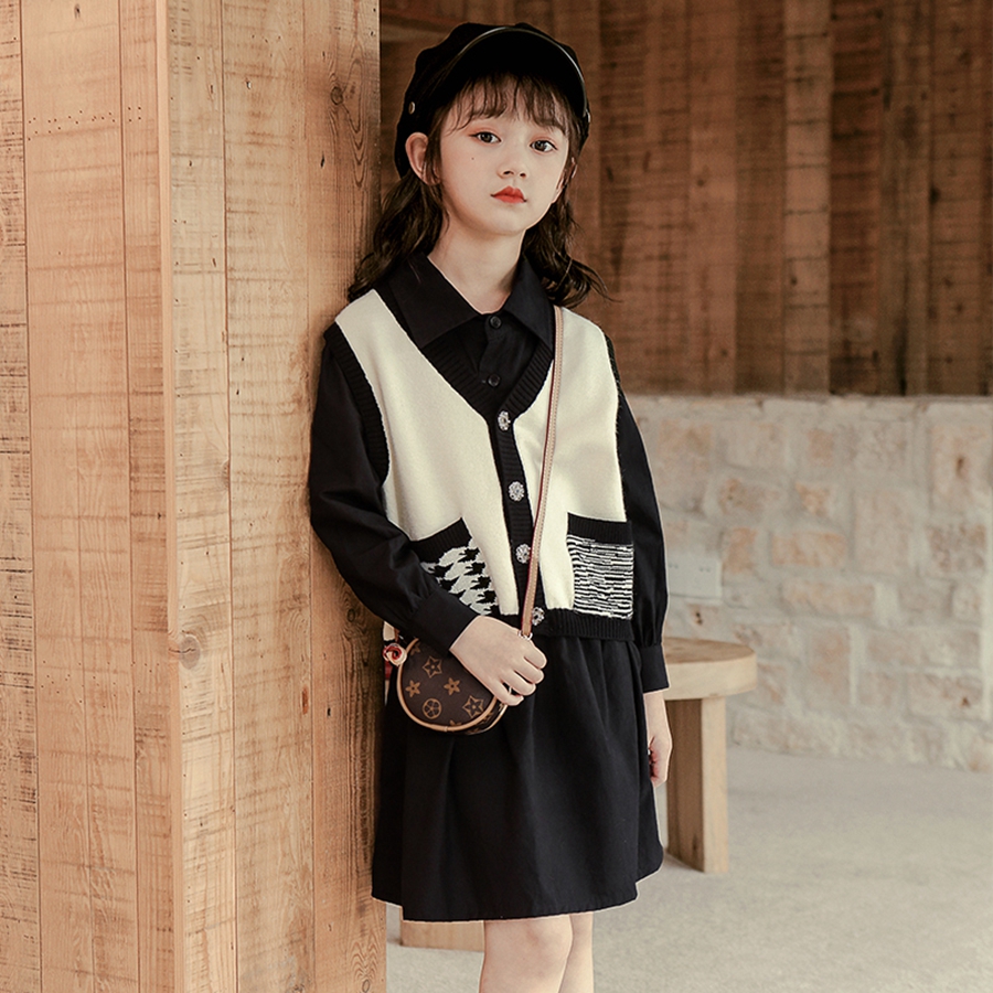 女童裙子2021年秋款女中大童秋季新款公主裙小香风长袖连衣裙童装