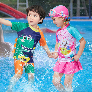 柠檬宝宝儿童分体泳衣防紫外线泳裤沙滩泳装男女中小童短袖游泳衣