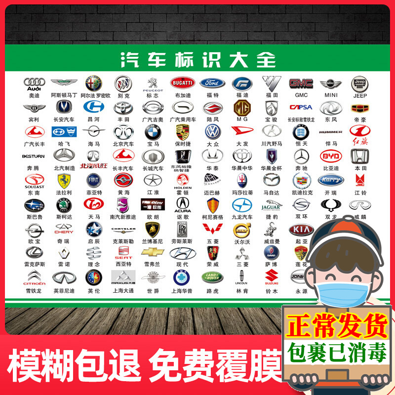 汽车品牌标志大全图片认汽车标志3岁幼儿宝宝车标贴纸识图墙贴