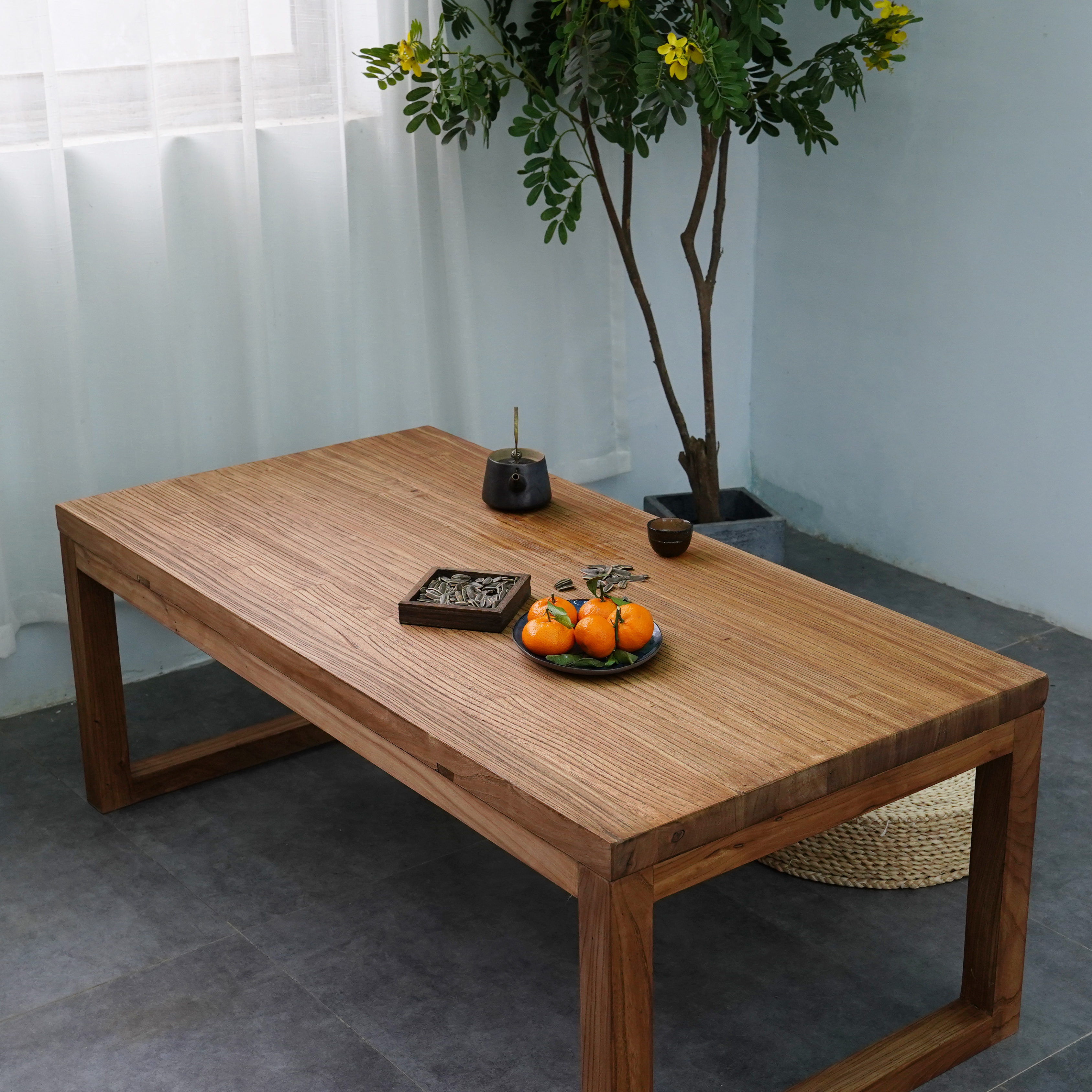 老榆木实木阳台小茶几简约现代客厅沙发边几原木家具做旧桌子定制
