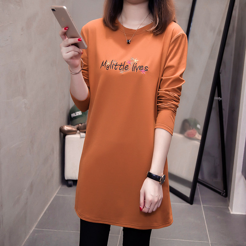 中长款女衫土t恤秋衣长衫长装丅血桖胖妹胖妞大款大号长袖上衣服