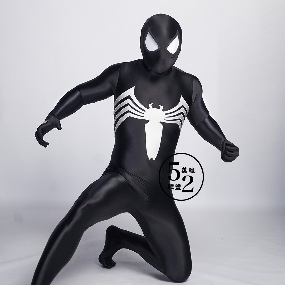 52英雄联盟新款油光布黑色毒液蜘蛛zentai全包连体紧身衣高弹丝滑