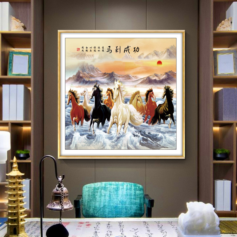 八骏图挂画中式马装饰画八匹骏马壁画办公室墙画客厅玄关马到成功