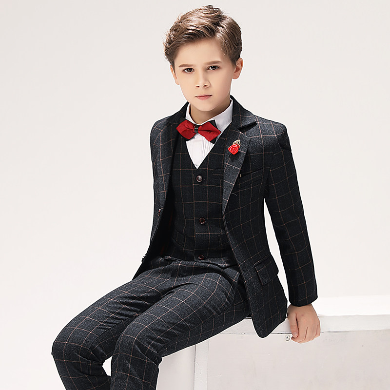 儿童西装套装男童小西服花童礼服男孩钢琴演出服外套英伦风帅气冬