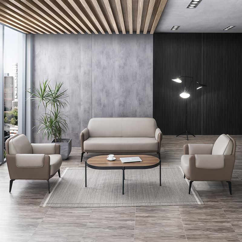 现代简约商务三人位办公室沙发北欧接待洽谈会客沙发茶几组合