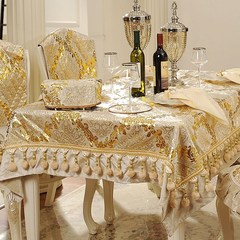 欧式餐桌桌布布茶几台布高档奢华金色长方形餐桌布