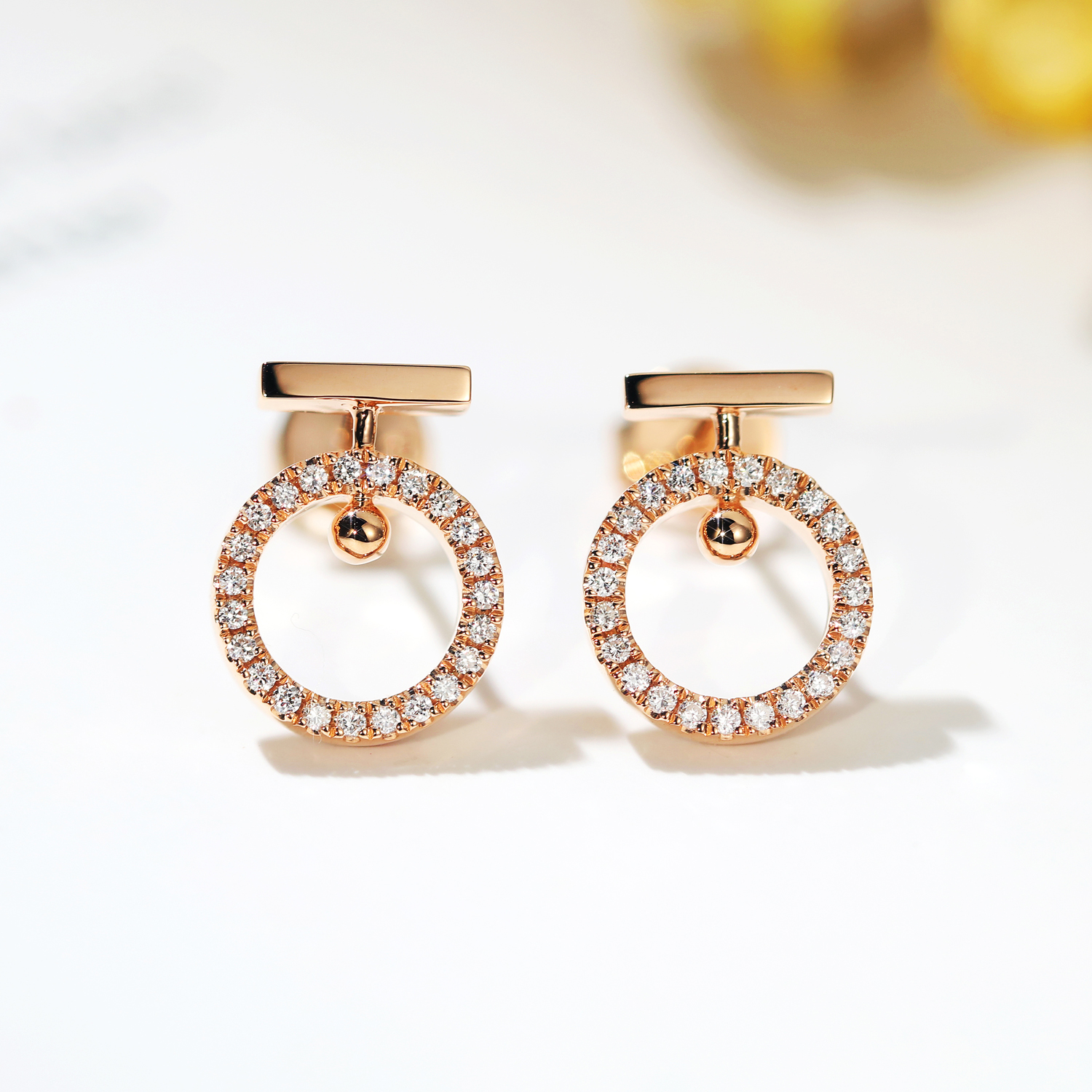 18k玫瑰金钻石耳坠耳环耳钉耳饰车花显钻大时尚大眼睛钻石耳环女