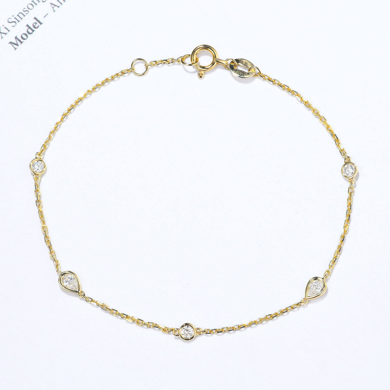 宝石矿工 18k黄金水滴钻石手链 小清新简约钻石手饰女士 真钻正品