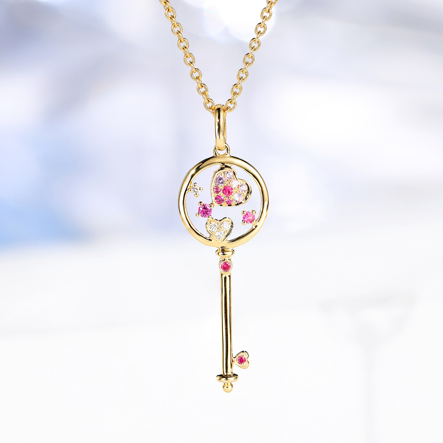 宝石矿工 18k黄金粉色蓝宝石钥匙