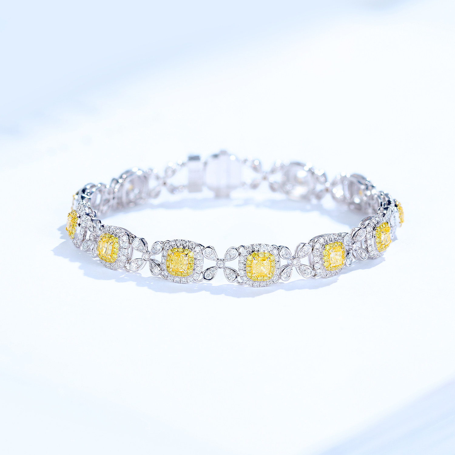 宝石矿工 18白金满圈浓彩黄钻手链 奢华钻石手链女真钻k金