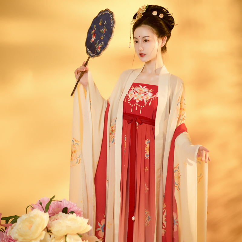 倾城流烟鬓花摇唐制汉服女原创唐风诃子裙大袖衫披帛套装