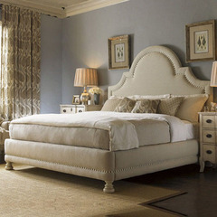 美式乡村田园布床欧式新古典布艺床卧室高箱储物1.8米齐边床