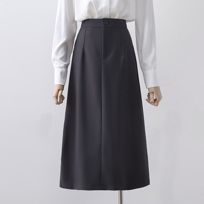 气质灰色职业ol西装裙女2022秋新款垂坠感高腰直筒修身显瘦中长裙