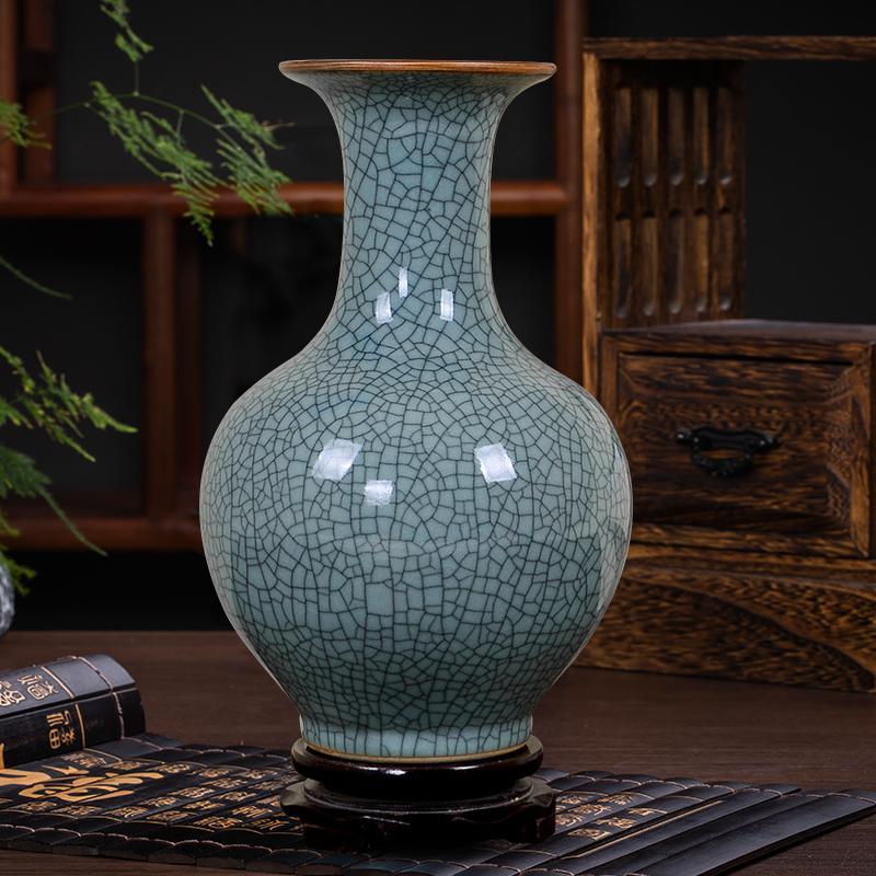 米伦景德镇陶瓷器仿古官窑青花瓷花瓶插花中式古典家居客厅装饰品