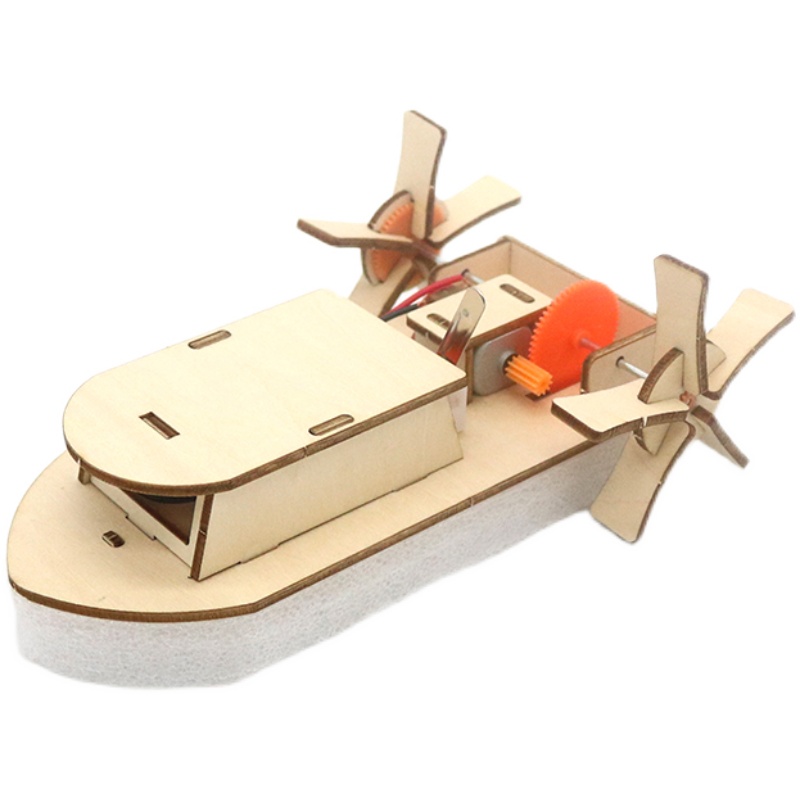 diy手工科技小制作科学实验明轮船模型儿童木质益智拼装玩具电动