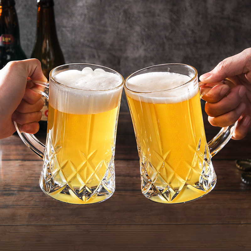 捷克进口水晶玻璃啤酒杯创意网红加厚扎啤杯大容量带把精酿啤酒杯