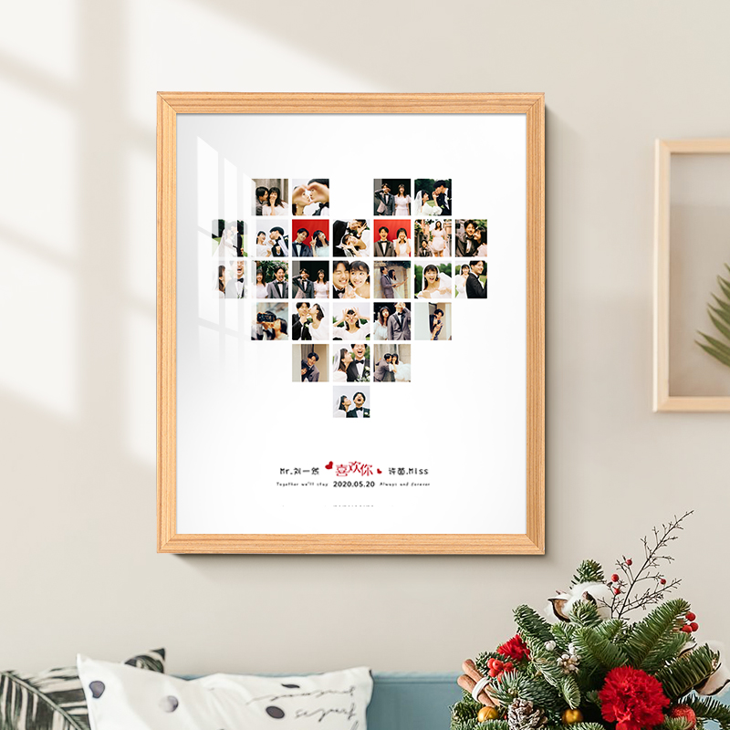 diy照片拼图定制人像相片带框自制真人情侣送女朋友的520生日礼物