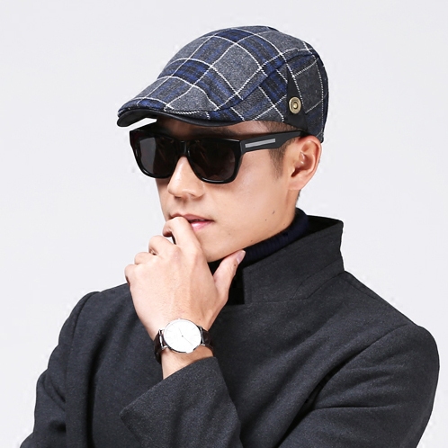 秋冬毛呢鸭舌帽复古英伦格纹男帽子休闲贝雷帽平顶前进帽青年出游