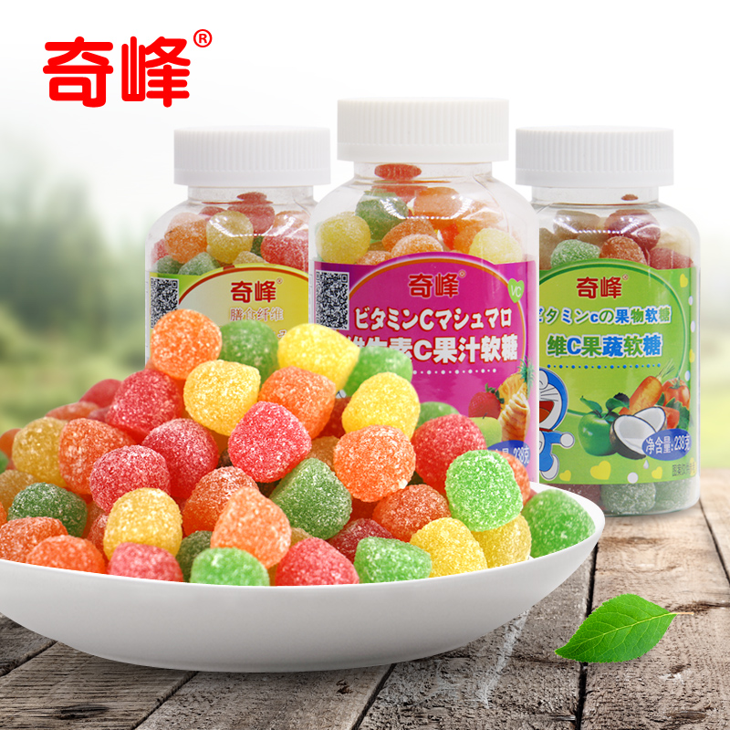 奇峰哆啦a梦果汁儿童水果软糖维生素c膳食纤维维c果蔬汁 238g*3瓶