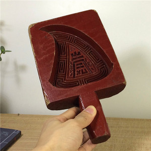 潮汕民俗老物件木器厚庄红漆粿桃模民间传统糕点粿印4号收藏品