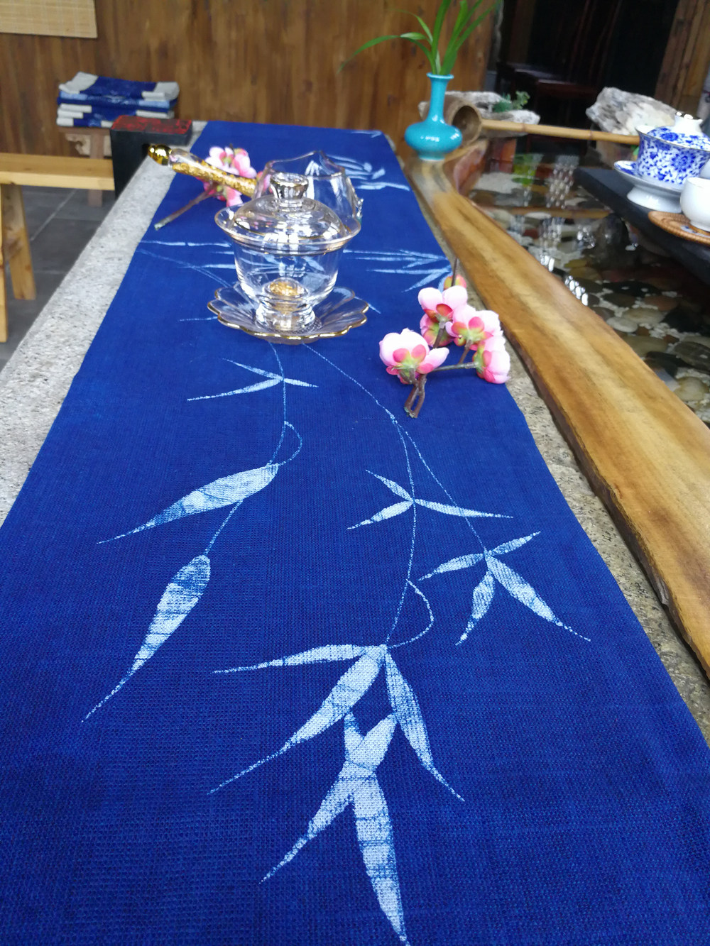 贵州丹寨蜡染桌旗茶旗茶席定制文创非遗中国风传统植物染手工制作