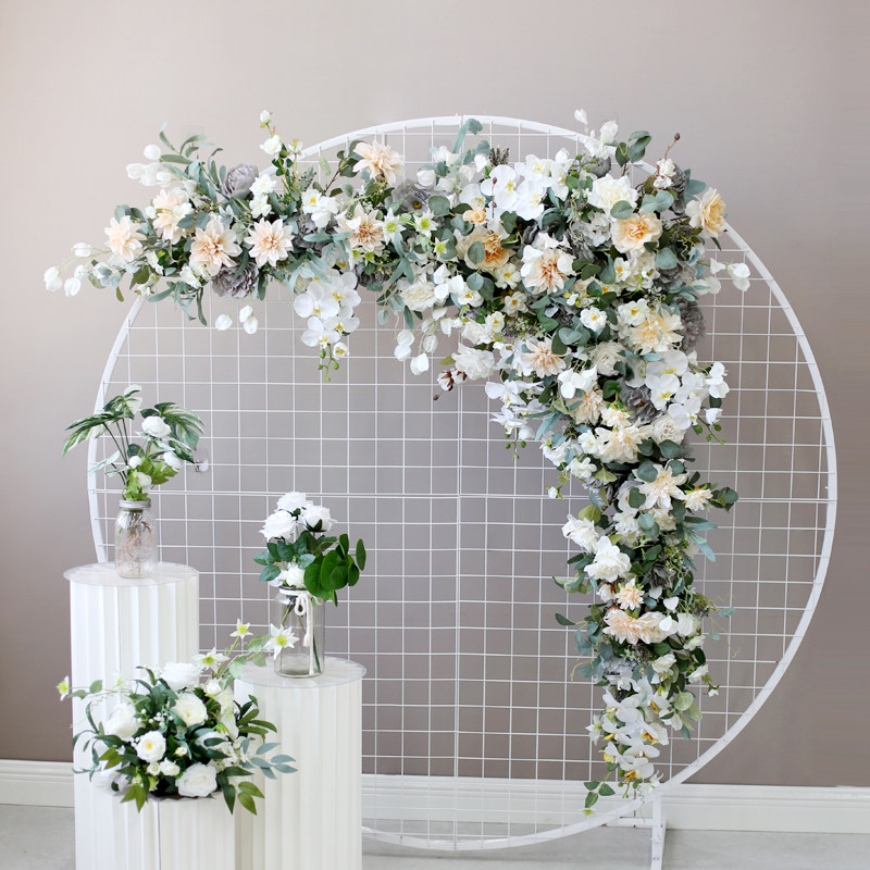 婚庆仿真三角排花拱门挂花婚礼舞台布置绢花酒店迎宾背景装饰假花