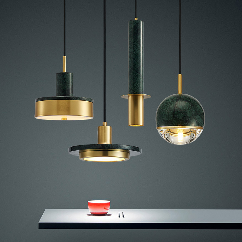 北欧全铜单头吊灯大理石网红云石灯餐厅灯吧台前台简约现代灯