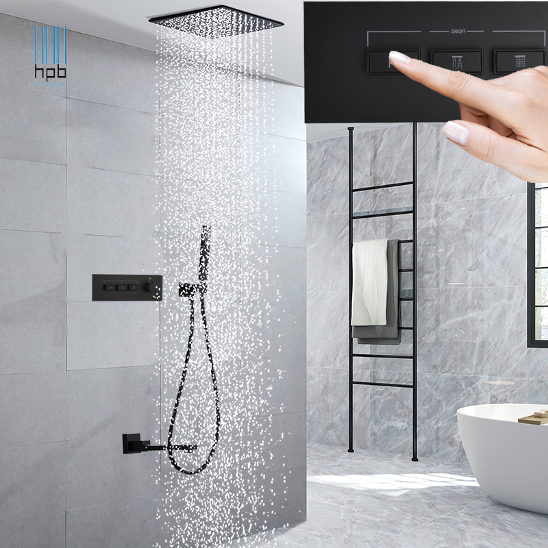 汉派暗装花洒全铜黑色恒温嵌入式雨淋浴轻奢家用入墙式大花洒套装