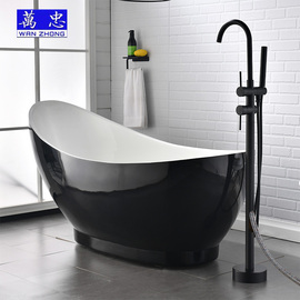 f忠全铜黑色烤漆落地浴缸水龙头立式缸边墙装直管开口落地淋浴
