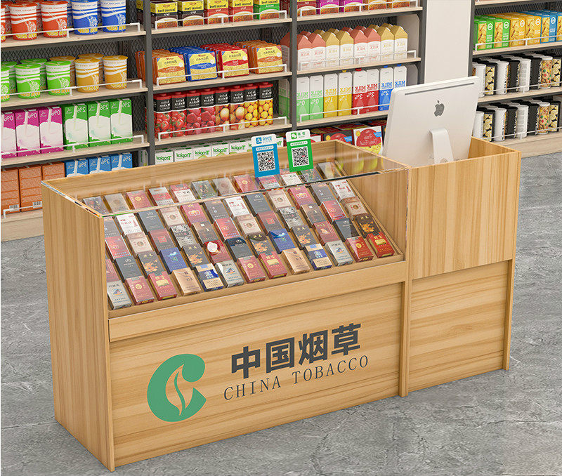 烟草专卖烟柜便利店收银台一体超市香烟柜台烟酒架转角玻璃展示柜