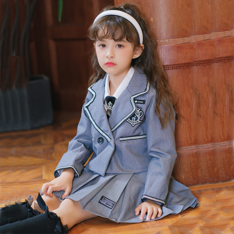 女童jk学院风长袖套裙秋西服儿童西装套装小学生制服女孩领带春秋