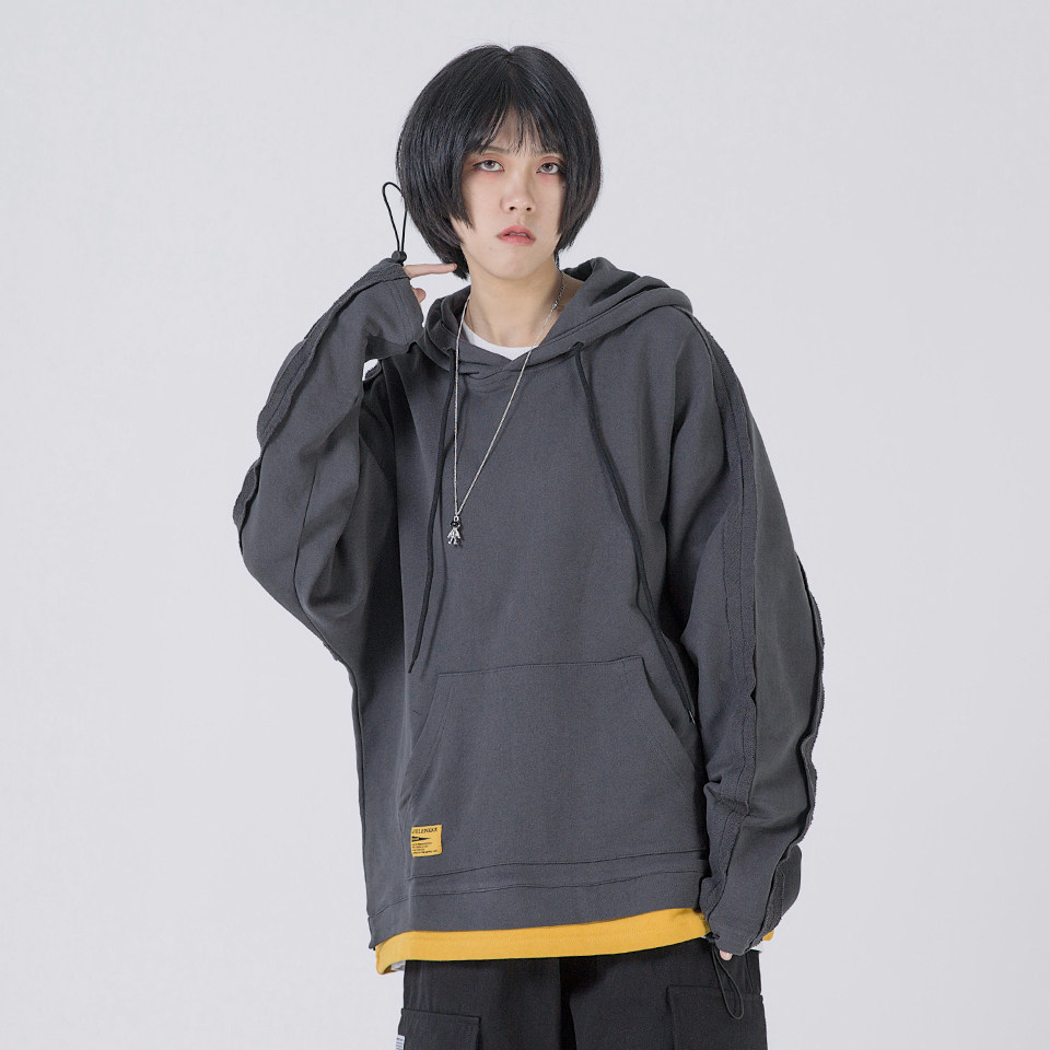 oversize卫衣女bf风 街头 学生_oversize风秋季ins假两件撞色连帽卫衣