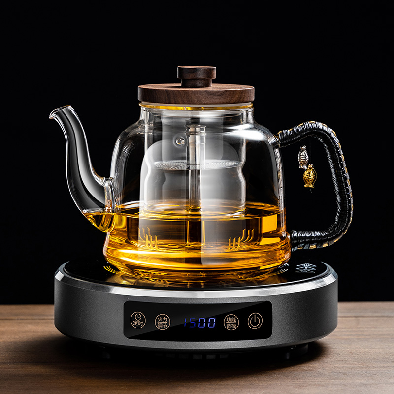 蒸汽蒸茶壶玻璃耐高温全自动电陶炉煮茶套装家用胡桃木盖子泡茶壶