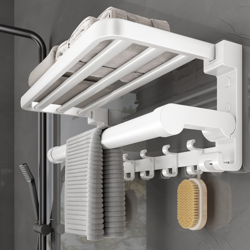 白色卫生间置物架毛巾架一体免打孔浴