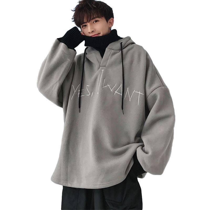 (今日10折)卫衣男春秋冬季加绒高领ins潮流宽松假两件连帽外套百搭新