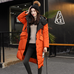 新款女装2016年冬季长袖韩版宽松中长款棉衣棉服纯色连帽大码外套