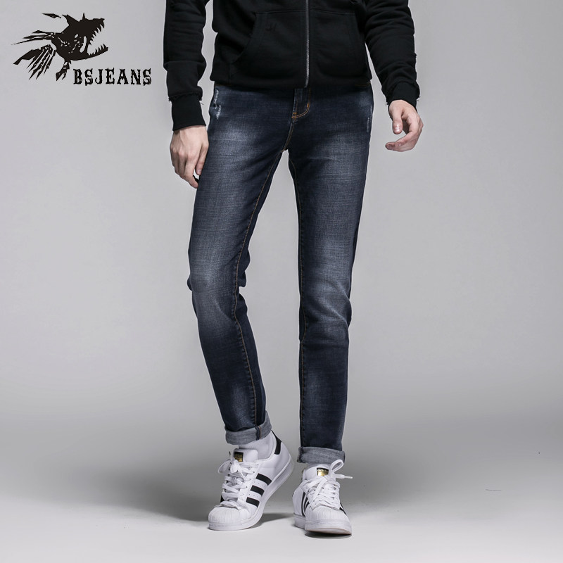 bs2b小魔鱼男式牛仔裤秋冬款中腰弹力小直脚男裤修身小脚324423