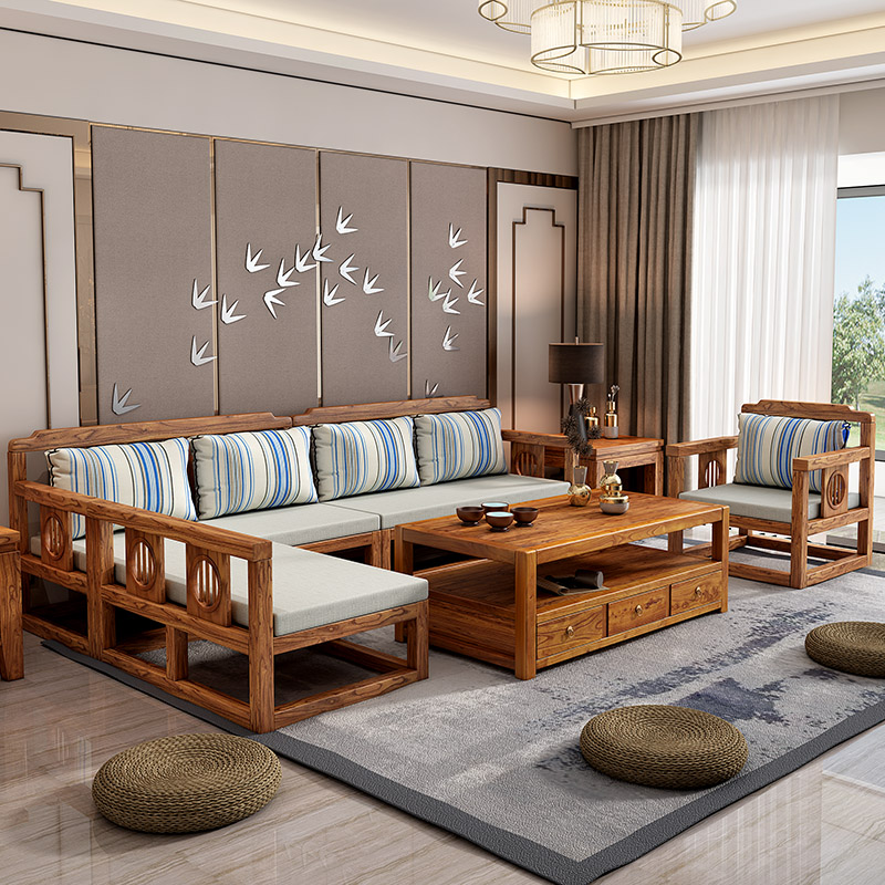 金隆凰老榆木实木沙发组合客厅新中式现代纯实木小户型木家具木质