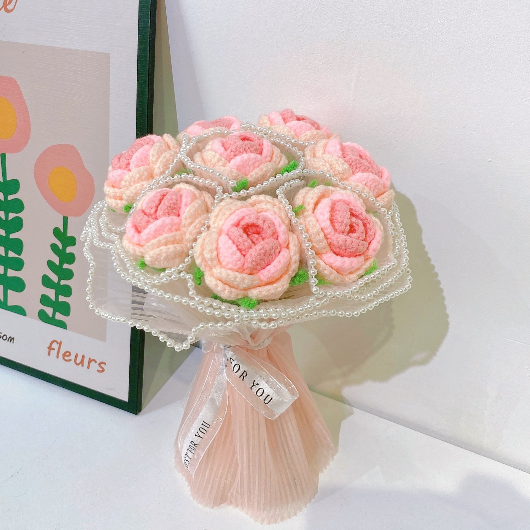 手工diy花束渐变玫瑰花手捧花材料包钩针编织毛线结婚礼物送闺蜜