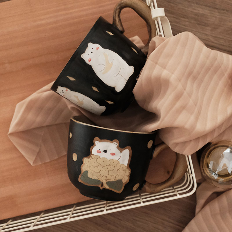 景德镇超大马克杯熊与兔系列可爱日式牛奶杯家用水杯陶瓷杯